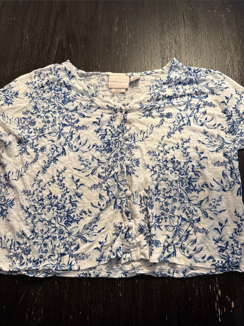 Laura Ashley White and Blue Floral Crop Cardigan